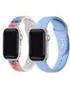 POSH TECH MEN'S AND WOMEN'S PINK TIE-DYE PERIWINKLE BLUE AND PINK 2 PIECE SILICONE BAND FOR APPLE WATCH 38MM
