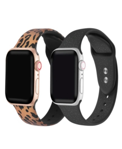 Posh Tech Men's And Women's Rose Gold Tone Cheetah And Black Glitter 2 Piece Silicone Band For Apple Watch 38m In Multi