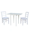 INTERNATIONAL CONCEPTS SMALL DUAL DROP LEAF DINING TABLE WITH 2 MADRID LADDERBACK CHAIRS, 3 PIECE DINING SET