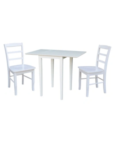 International Concepts Small Dual Drop Leaf Dining Table With 2 Madrid Ladderback Chairs, 3 Piece Dining Set In White