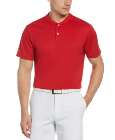 Pga Tour Men's Pique Golf Polo With New Casual Collar In Tango Red