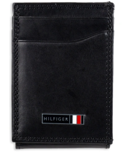Tommy Hilfiger Men's York Magnetic Leather Wallet In Black