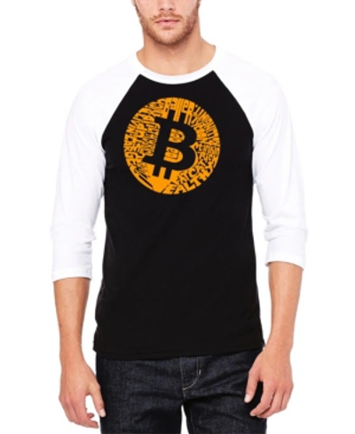 La Pop Art Men's Bitcoin Raglan Word Art T-shirt In Black And White