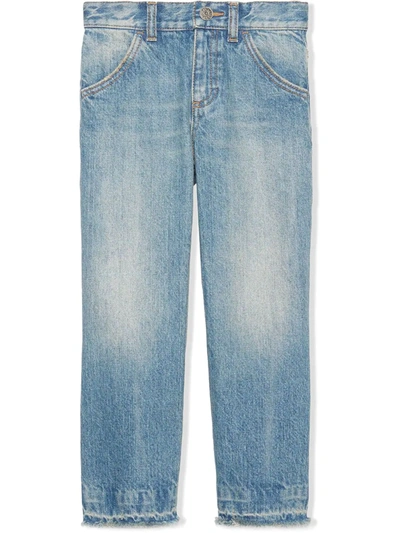 Gucci Kids' Faded Straight Leg Jeans In Blue