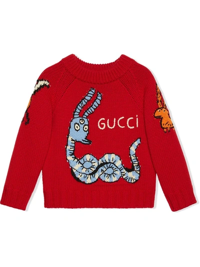 Gucci Kids' Animal Logo Knitted Jumper Red