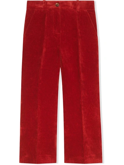 Gucci Kids' Tailored Velvet Logo-label Trousers In Red