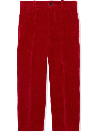 Gucci Kids' Straight Leg Velvet Trousers In Red
