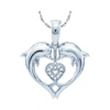 DAZZLING ROCK DAZZLINGROCK COLLECTION 10KT WHITE GOLD WOMENS ROUND DIAMOND DOUBLE DOLPHIN HEART PENDANT .03 CTTW