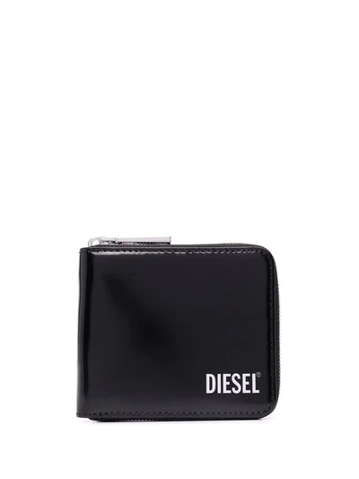 Diesel Logo-print Leather Wallet In Schwarz