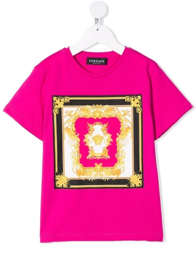 Versace Kids' Medusa Renaissance Cotton T-shirt In 자홍색