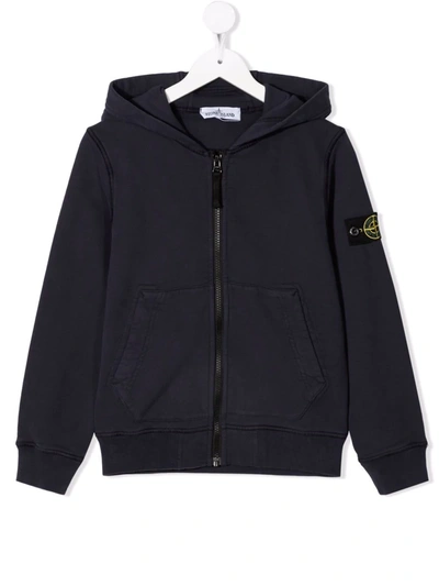 Stone Island Junior Logo-patch Zip-up Hoodie In 蓝色