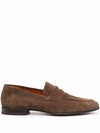 Santoni Suede Carlos Penny Loafers In Braun