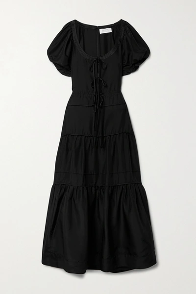 La Ligne Emilia Lace-up Silk Midi Dress In Black | ModeSens