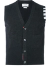 THOM BROWNE 4-BAR CASHMERE CARDIGAN VEST,MKV001A0001111550464