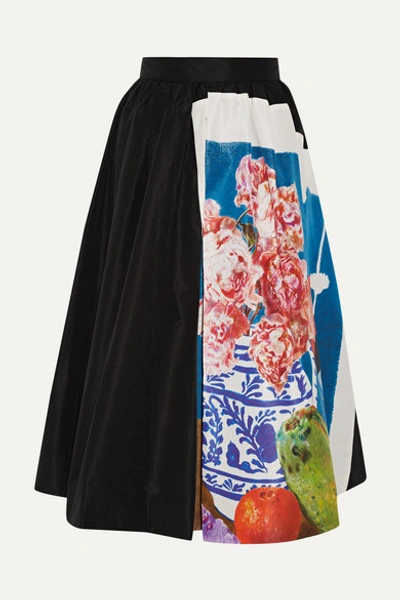 Prada Printed Silk-faille Midi Skirt In Black