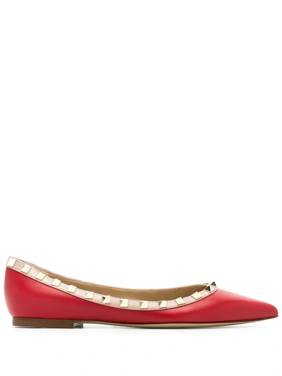 Valentino Garavani Rockstud Leather Flats In Red V