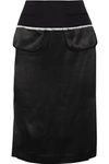 DKNY Wool twill-trimmed satin pencil skirt