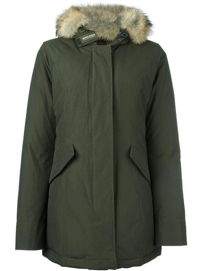 Woolrich Fur-trim Padded Parka In Green