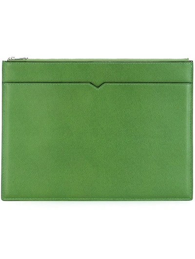 Valextra Leather Document Holder In Green