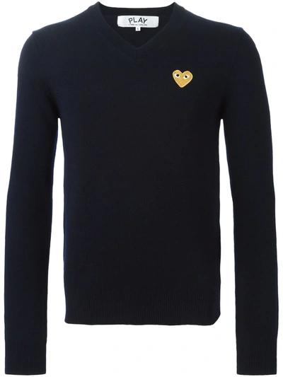 Comme Des Garçons Play Embroidered Heart Jumper In Navy
