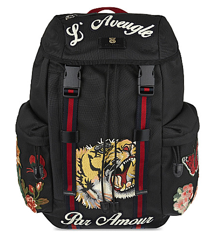 gucci tiger embroidered backpack