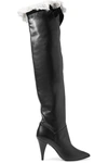 PHILOSOPHY DI LORENZO SERAFINI Lace and velvet-trimmed leather knee boots