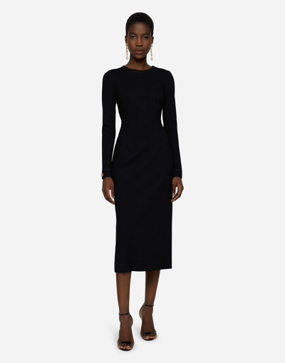 DOLCE & GABBANA LONG-SLEEVED JERSEY CALF-LENGTH DRESS WITH DG EMBELLISHMENT