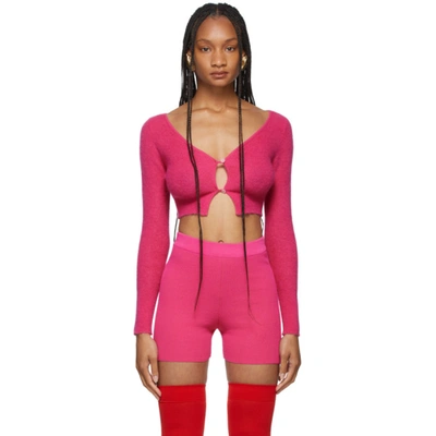 Jacquemus Alzou Cropped Mohair-blend Cardigan In Pink