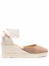 Manebi Hamptons Suede Low-wedge Sandals In Beige