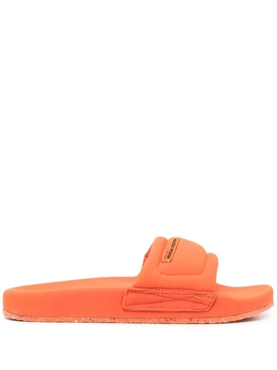 Heron Preston Orange Logo Patch Flat Slides