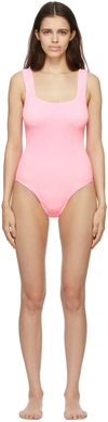 Hunza G Pink Square Neck Nile One-piece Swimsuit In Bubblegum
