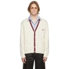 Gucci Gg-embroidered Web-stripe Cotton Cardigan In 9182 Ivory/red/ink