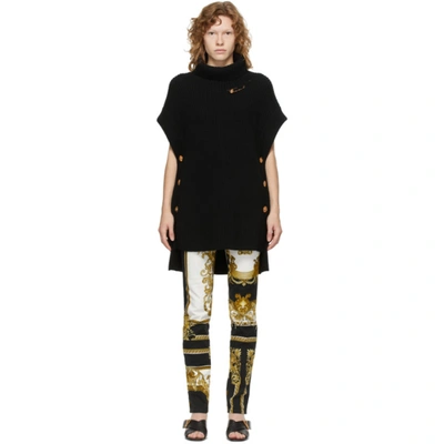 Versace Black Medusa Safety Pin Poncho Turtleneck