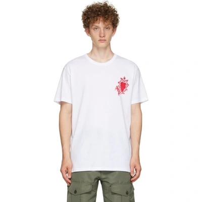 Alexander Mcqueen Men's Heart-print Short-sleeve T-shirt In Bianco
