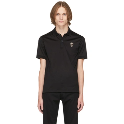 Alexander Mcqueen Bead-embellished Skull Polo Shirt In Black