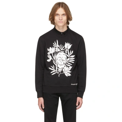 Alexander Mcqueen Skull Floral-print Crew-neck Sweatshirt In Black