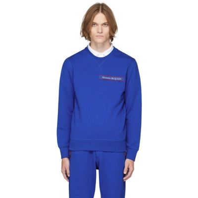 Alexander Mcqueen Blue Selvedge Logo Tape Sweatshirt In 蓝色