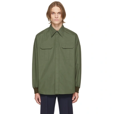 Alexander Mcqueen Khaki Poplin Dropped Shoulder Military Shirt