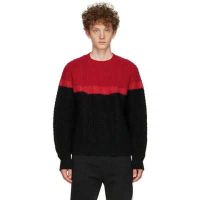 Alexander Mcqueen Red & Black Aran Knit Bi-color Sweater