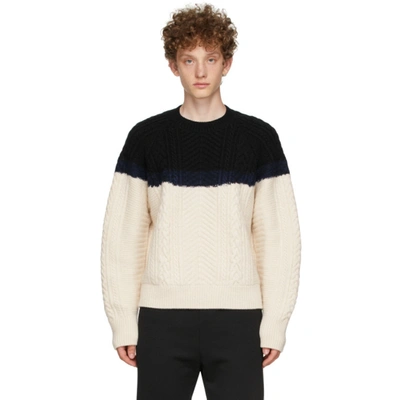 Alexander Mcqueen Off-white & Black Aran Knit Bi-color Sweater In Beige,black