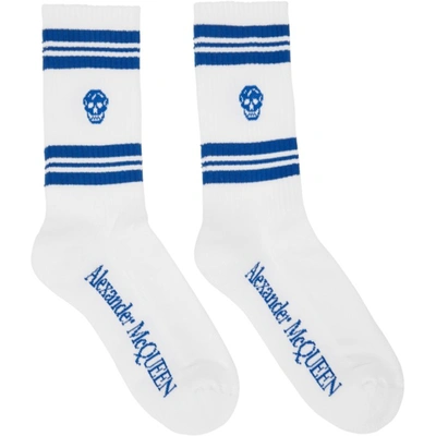 Alexander Mcqueen White & Blue Skull Sport Socks In White/multi