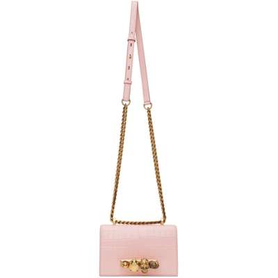 Alexander Mcqueen The Mini Croc-embossed Jeweled Leather Satchel In Rose Bud