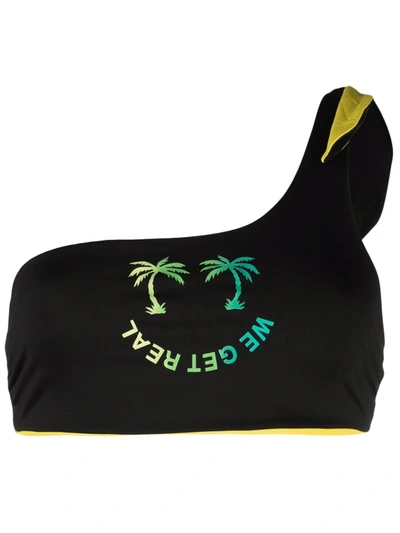 Diesel Logo One-shoulder Bikini Top In Schwarz