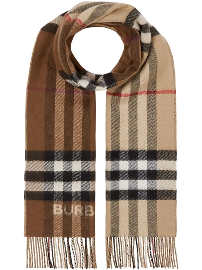 Burberry Two-tone Checked Cashmere Scarf In Beige