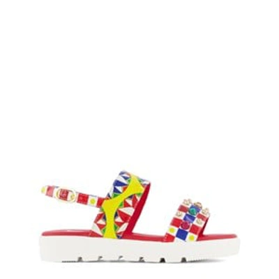 Dolce & Gabbana Kids' Carretto Print Embellished Sandals In Red