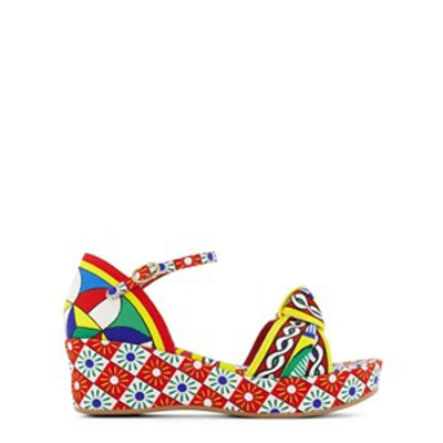 Dolce & Gabbana Kids' Multi-print Platform Sandals In Red