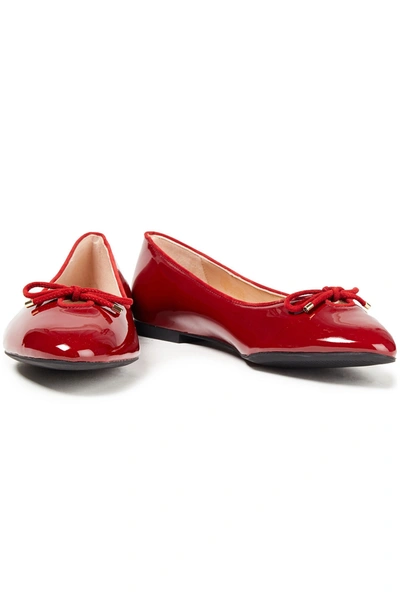 Stuart Weitzman Gabby Embellished Patent-leather Ballet Flats In Red