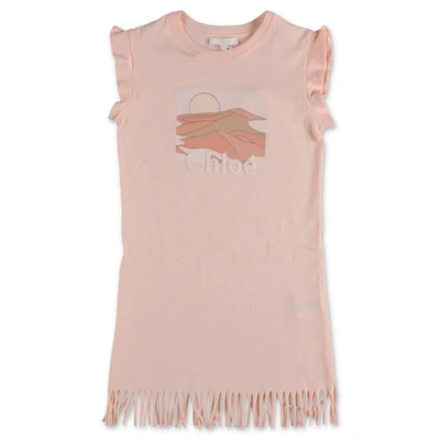 Chloé Kids Graphic Printed Fringed Tank Dress In Pink
