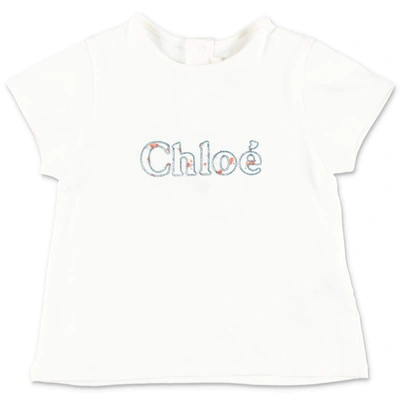 Chloé Kids Logo Embroidered T In White