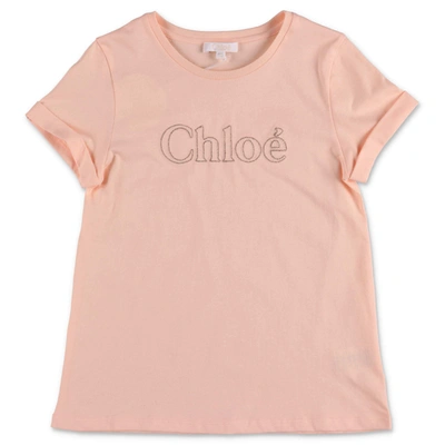 Chloé Kids Logo Embroidered T In Pink